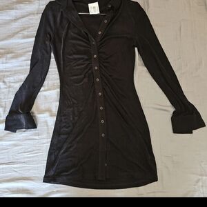 Dolls Kill Black Button-Down Mini Dress